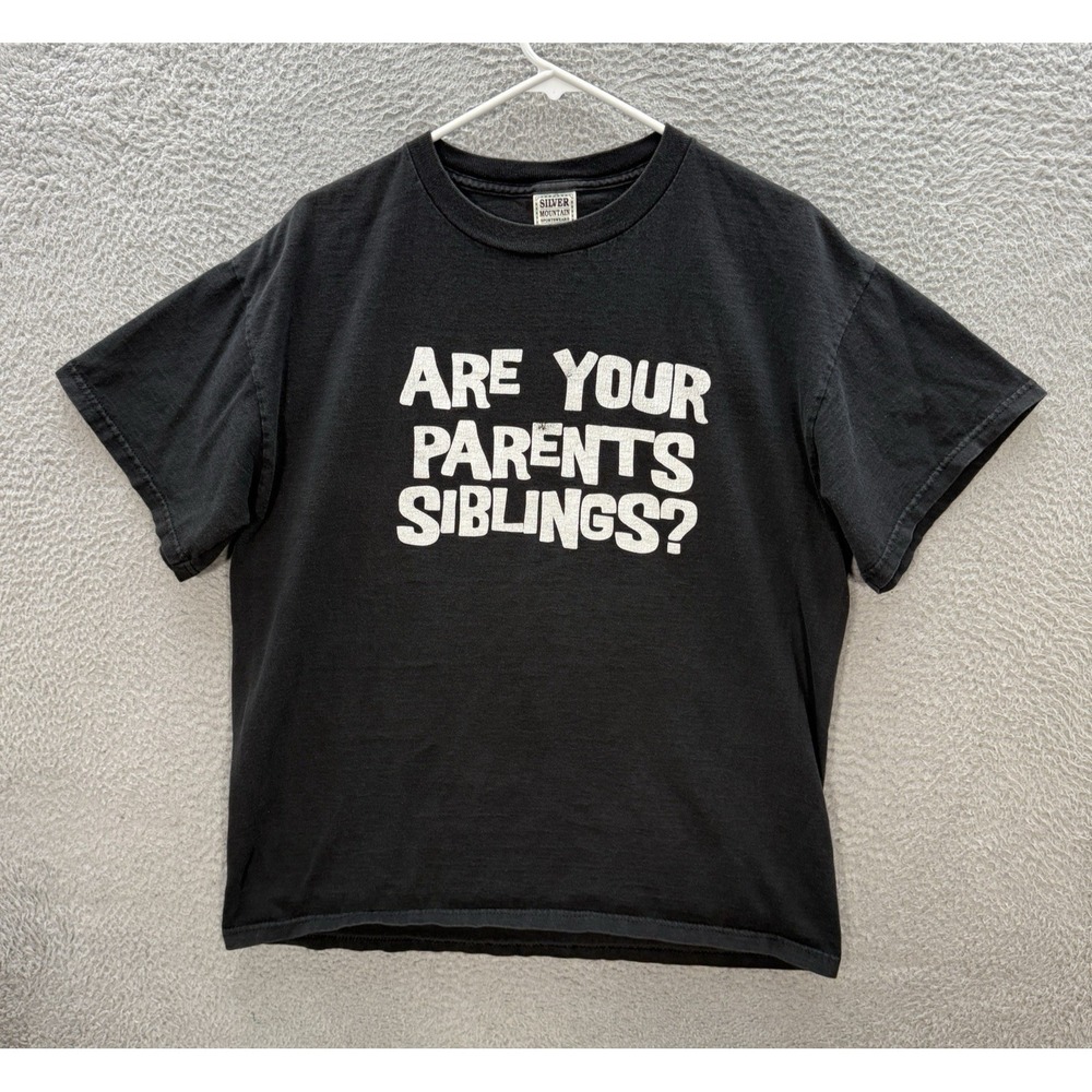 Vintage Silver Mountain Shirt Mens Large Black Funny Skater Grunge Faded 90s Y2K